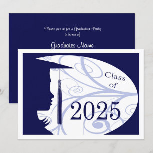 Blue and White Silhouette 2025 Graduation Party Invitation