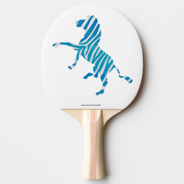 Blue and White Silhouette Zebra Ping Pong Paddle (Front)