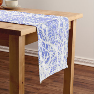 Blue and white silhouetted trees short table runner