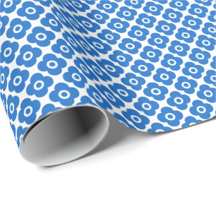 Blue and white simple floral pattern retro  floral wrapping paper