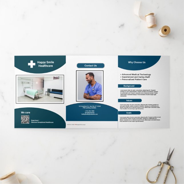 Blue and White Simple Hospital Marketing Brochure (Outside)