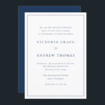 Blue and White Simple Typography Formal Wedding Invitation<br><div class="desc">Invite guests to your wedding with this customizable elegant wedding invitation. This minimalist wedding invitation features wording where the Bride’s parents are hosting. It features simple typography, modern calligraphy and a simple border. Personalize this simple wedding invitation by adding your event details. This formal wedding invitation is perfect for any...</div>