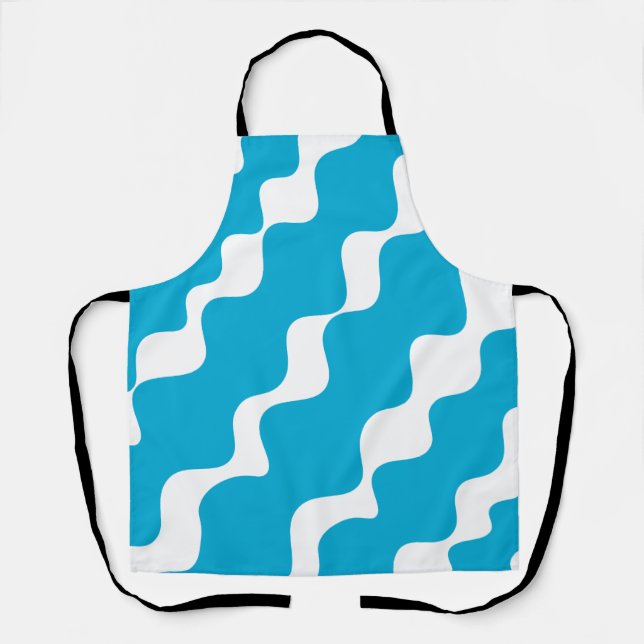 Blue and white slanting waves pattern  apron (Front)