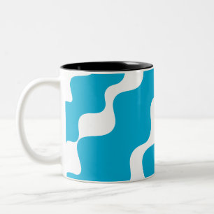 Blue and white slanting waves pattern Two-Tone coffee mug