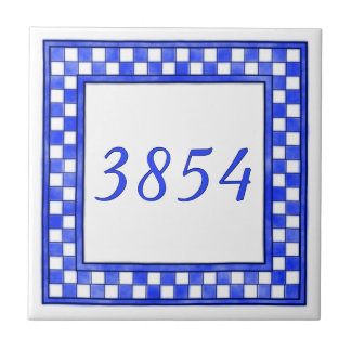 Blue and White Small House Number Tile