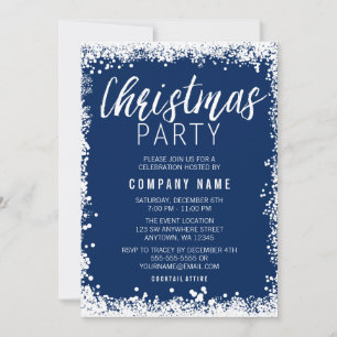 Blue and White Snow Border Christmas Party Invitation