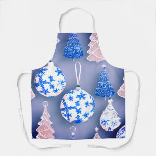 Blue and white snow flakes ornaments background apron