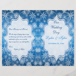 Blue and White Snow Flakes Wedding Program
