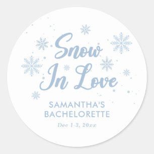 Blue and White Snow in love Winter Bachelorette  Classic Round Sticker