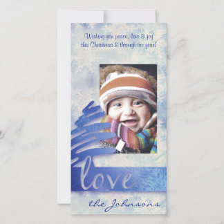 Blue and White Snowflake "Love" Holiday Photo Card