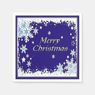 Blue and White Snowflake Merry Christmas Napkin