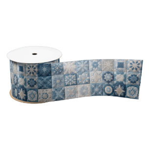 Blue and White Snowflake Quilt Satin Ribbon