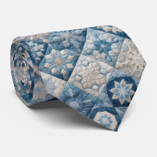 Blue and White Snowflake Quilt Tie
