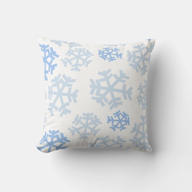 Blue and White Snowflake Throw Pillow (Front)
