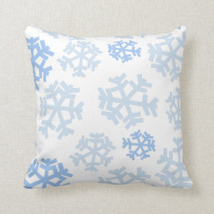 Blue and White Snowflake Throw Pillow