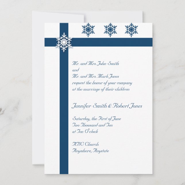 Blue and White Snowflake Wedding Invitation (Front)