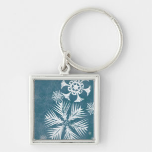 Blue and White Snowflakes Christmas Keychain