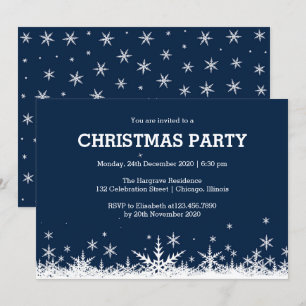 Blue and White Snowflakes Christmas Party Invitation