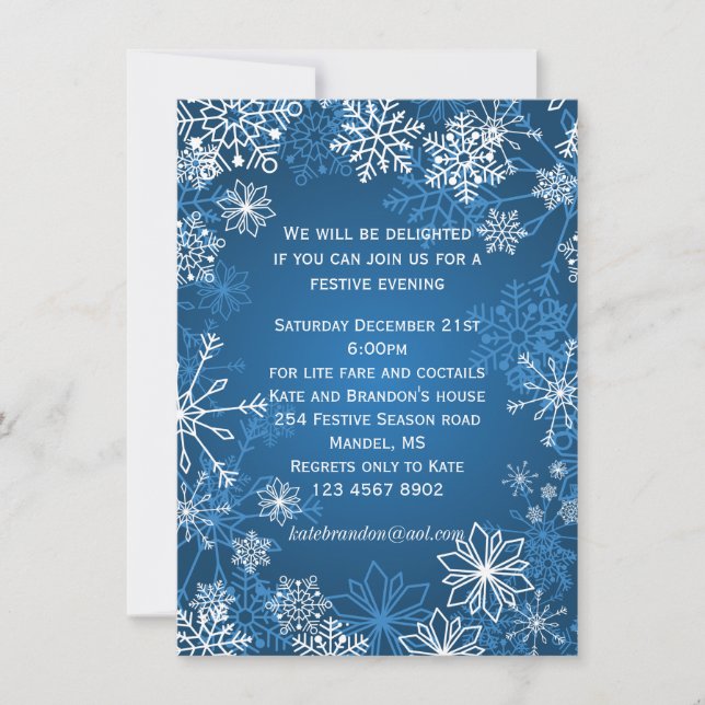 Blue and white snowflakes Christmas Party Invitation (Front)