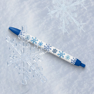 Blue and White Snowflakes Ink Pen