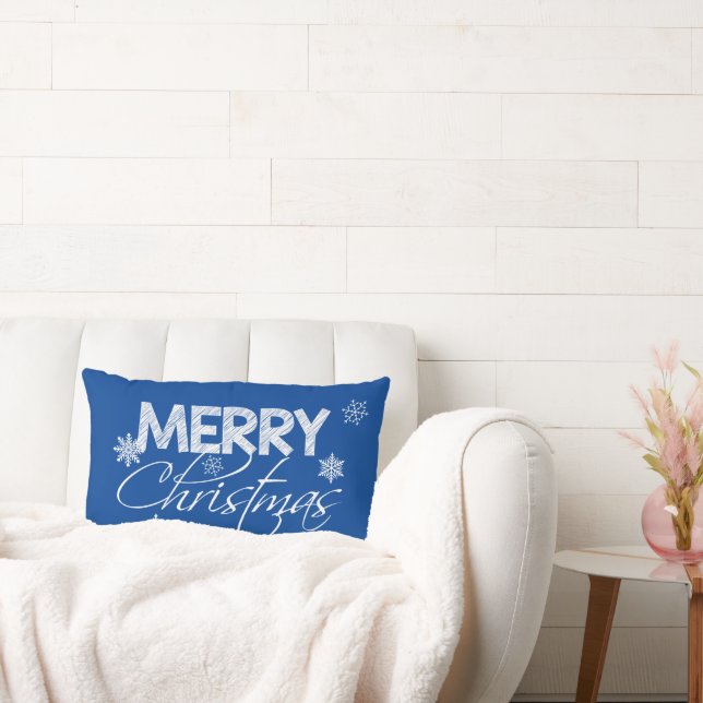 Blue and White Snowflakes | Merry Christmas Lumbar Pillow (Couch)