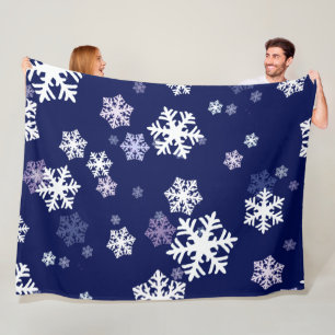 Blue and White Snowflakes On Dark Blue Ground Fleece Blanket