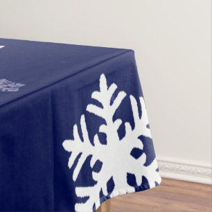 Blue and White Snowflakes On Dark Blue Ground Tablecloth