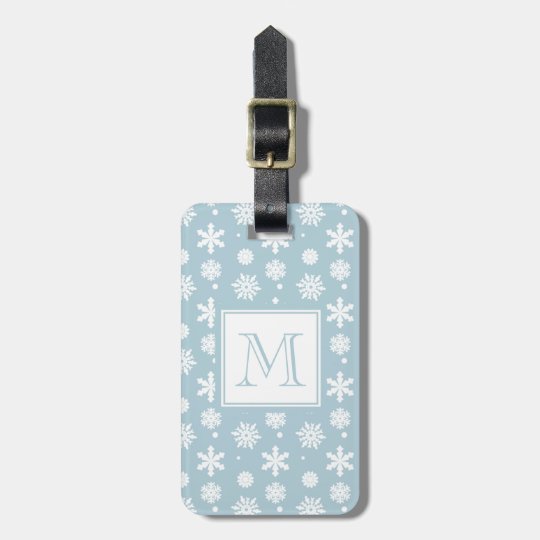 Blue and White Snowflakes Pattern 1 with Monogram Luggage Tag