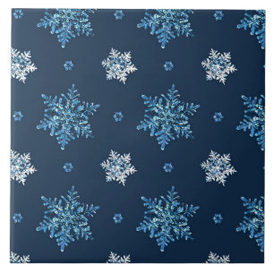 Blue and White Snowflakes Pattern Tile