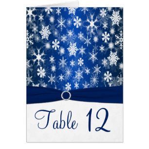 Blue and White Snowflakes Table Number Card