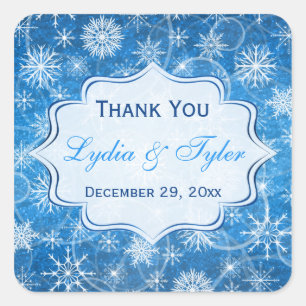 Blue and White Snowflakes Wedding Favour Sticker