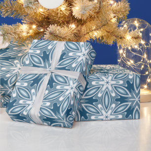 Blue and white snowflakes winter pattern wrapping paper