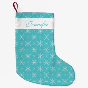 Blue And White Snowflakes With Custom Name Small Christmas Stocking