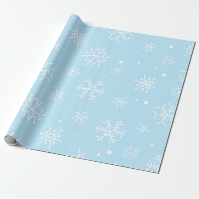 Blue and White Snowflakes Wrapping Paper (Unrolled)