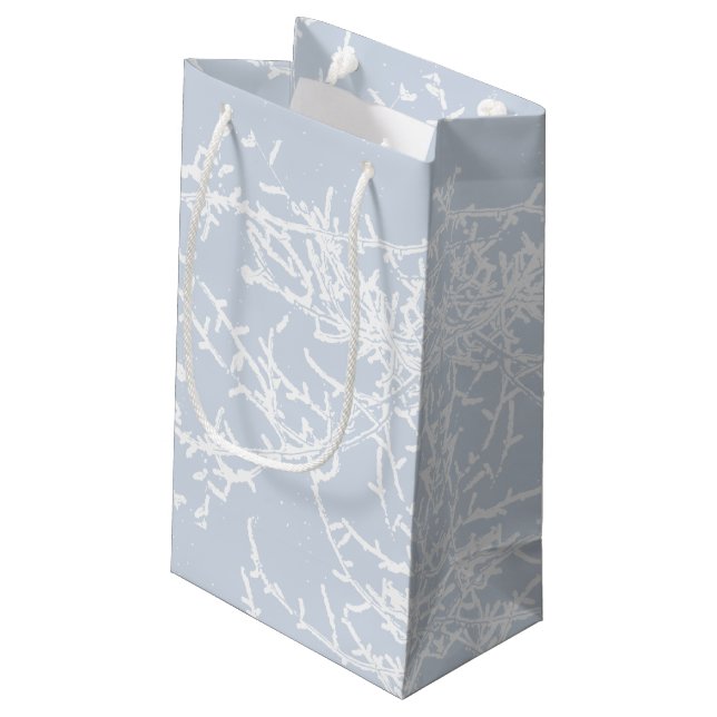 Blue and White Snowy Branches Holiday Small Gift Bag (Back Angled)
