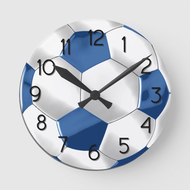 Blue and White Soccer Ball Round Clock (Front)