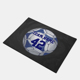 Blue and White Soccer Ball with name Doormat