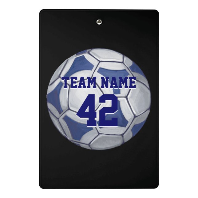 Blue and White Soccer Ball with name Mini Clipboard (Back)