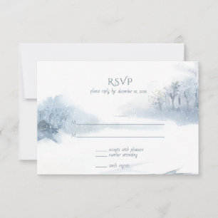 Blue and White Soft Watercolor Wedding RSVP Card