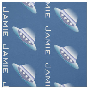 Blue and White Spaceship Personalized Pattern Fabric