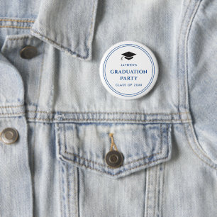 Blue and White Sporty Graduation Party 2 Inch Round Button