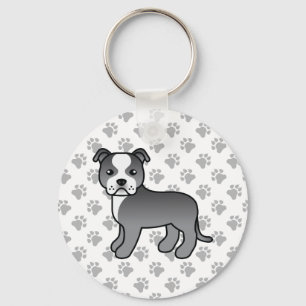 Blue And White Staffordshire Bull Terrier Dog Keychain