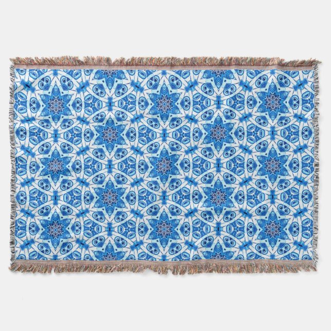 Blue and white star Christmas pattern Throw Blanket (Front)