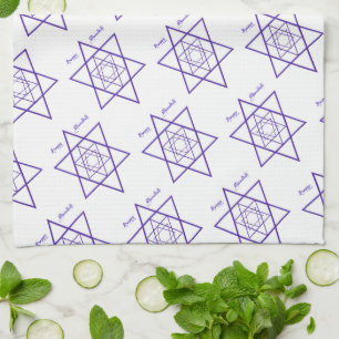 Blue and White Star of David for Chanukah Kitchen Towel