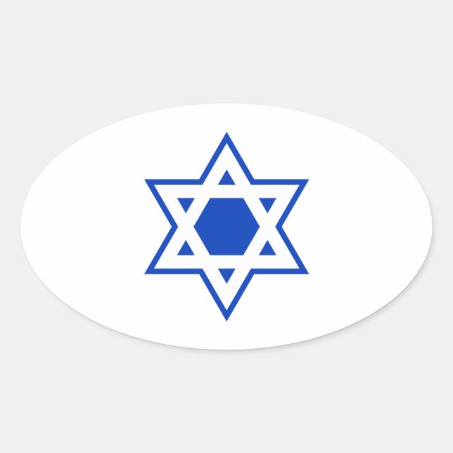 Blue and White Star of David Oval Sticker (Front)