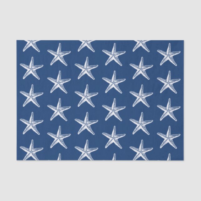 Blue and White Starfish Beach Coastal Tissue Paper (Front)