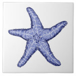 Blue and white starfish ceramic tile<br><div class="desc">This blue and white starfish is great framed or for use in the bathroom or a beach house.</div>