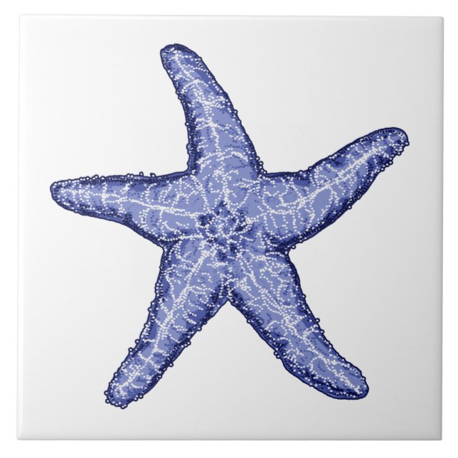 Blue and white starfish ceramic tile (Front)