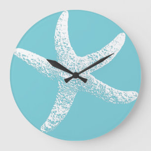 Blue and White Starfish Clock