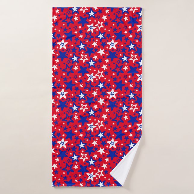 Blue and white stars on red bath towel (Bath Towel)